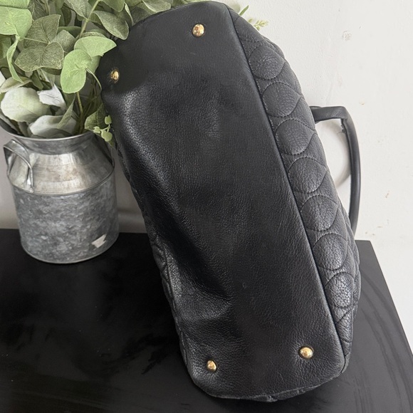 Vera Bradley Black Quilted Leather Satchel Floral Lining Shoulder Bag Classy - Picture 10 of 17